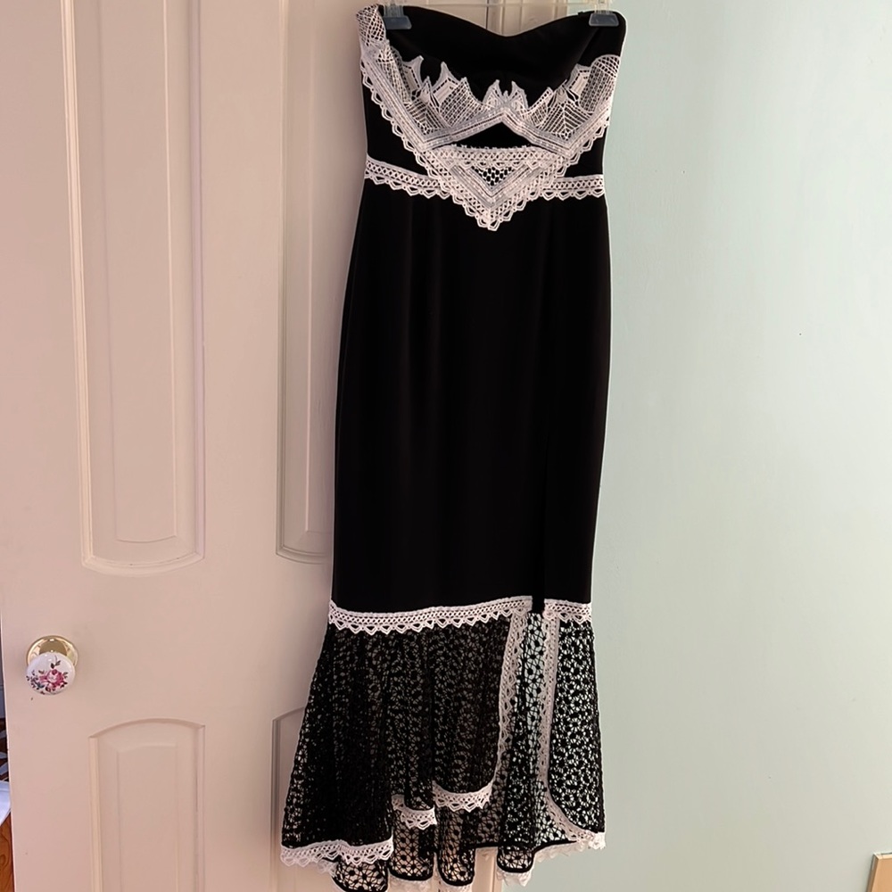 Jonathan Sumkahai navy and white strapless midi dress